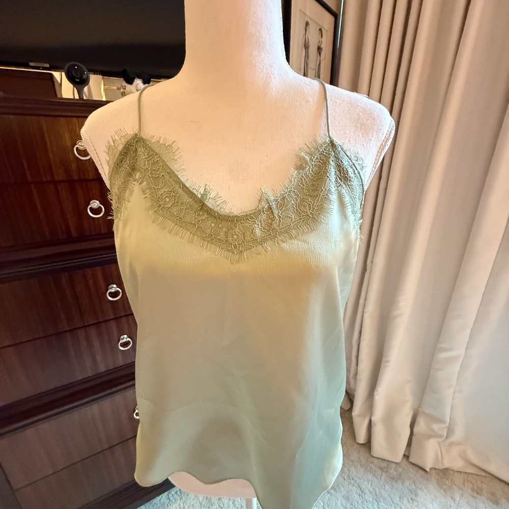 Elegant Lace Trim Camisole in Olive Green